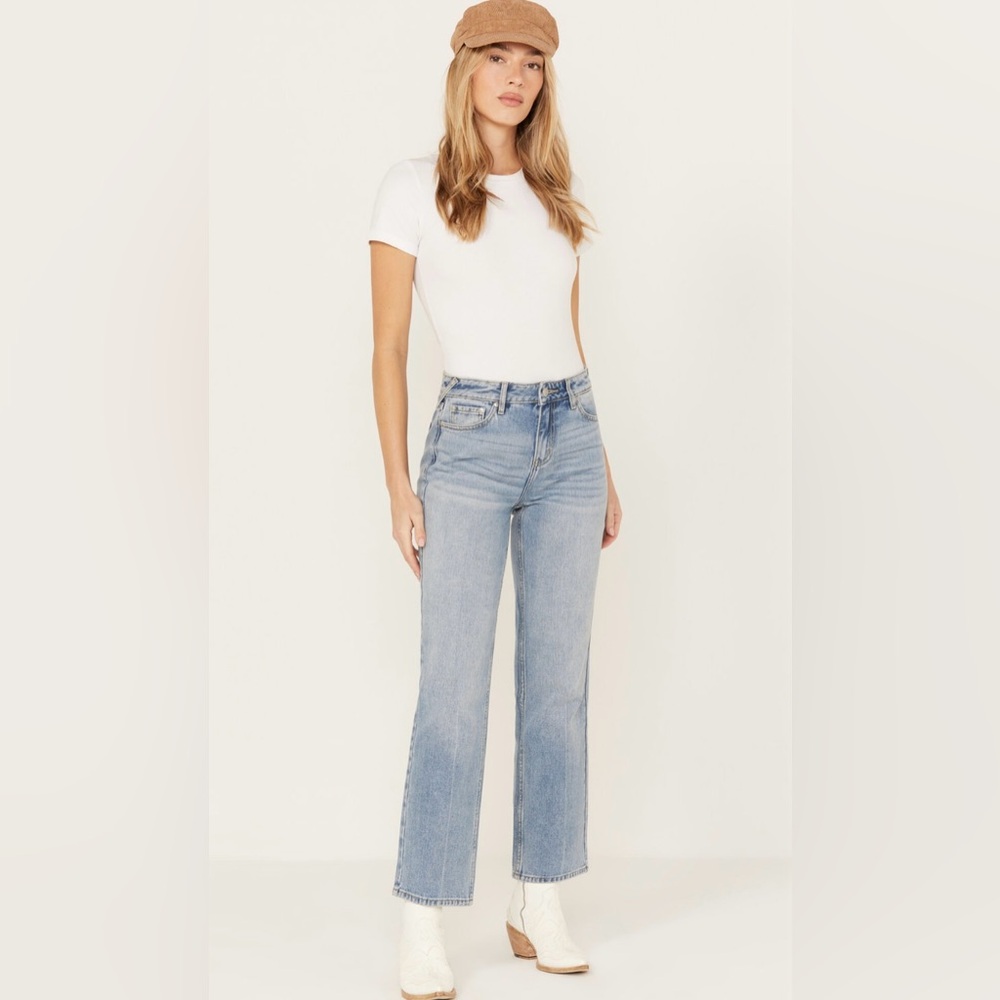 004- CLEO + WOLF WOMEN'S MEDIUM WASH HIGH RISE SLIM STRAIGHT ANKLE JEANS Size 31